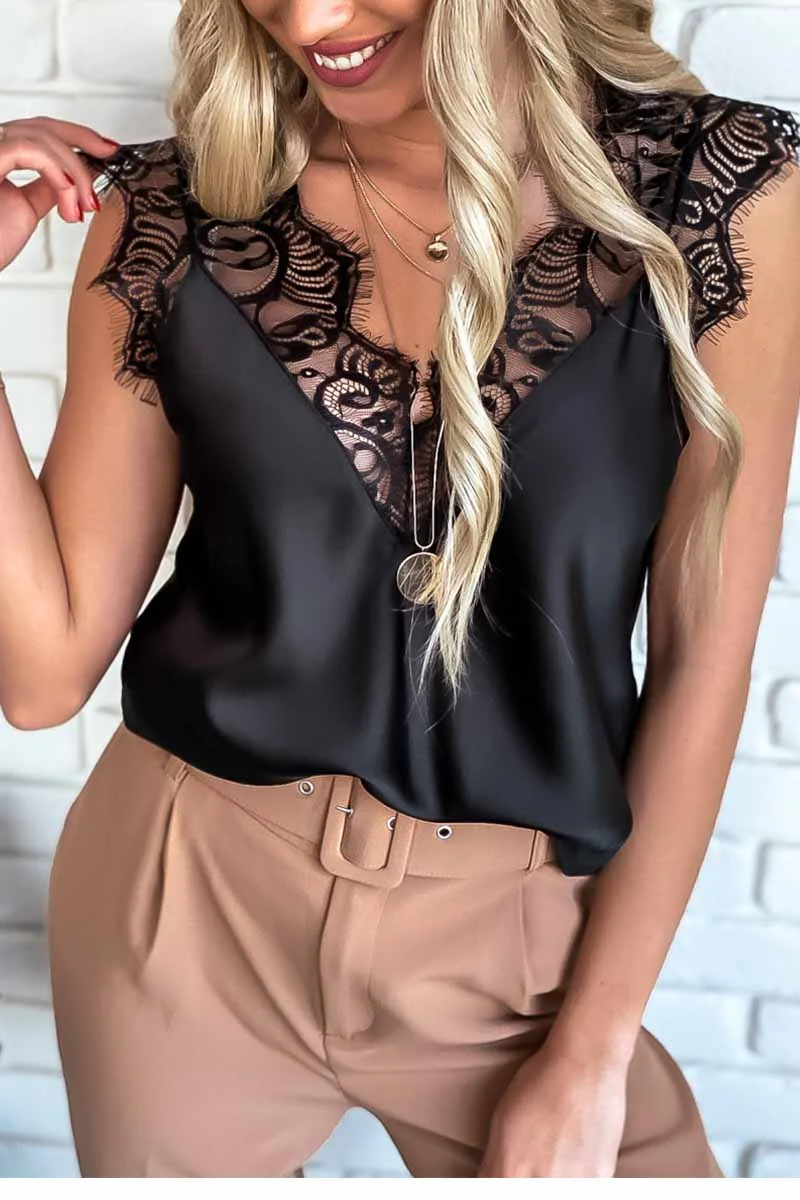 Florcoo  Lace Stitching Suspender Top