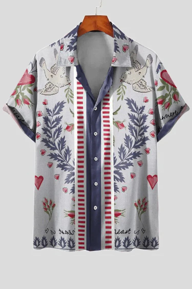 Grey-Blue Printed Short Sleeve Shirt