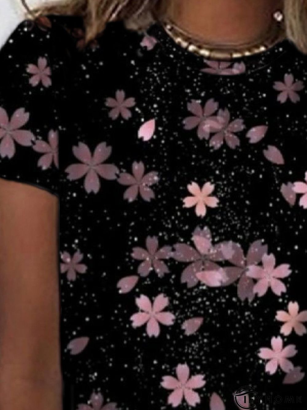 Casual Crew Neck Floral Short Sleeve T-Shirt | IFYHOME