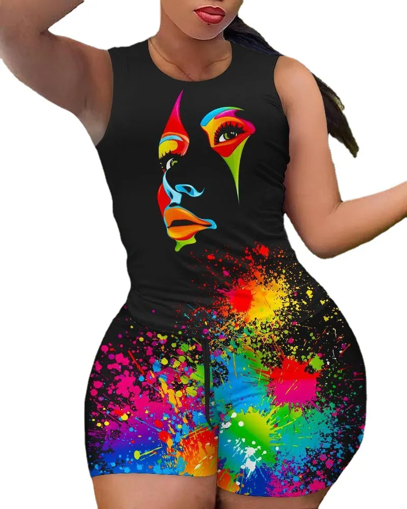 Uveng Uveng Summer New Women's Two-Piece Round-Neck Shorts Vest Suit For Women
