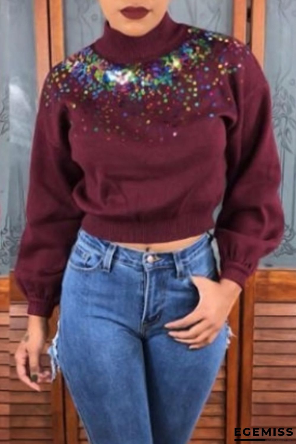 Wine Red Casual Patchwork Knitting Hoodies | EGEMISS