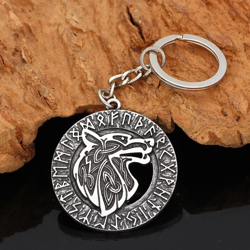 Viking Wolf Head Keychain