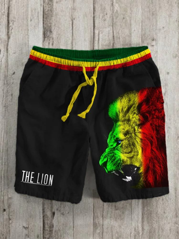 The Lion Reggae Art Men's Linen Casual Shorts