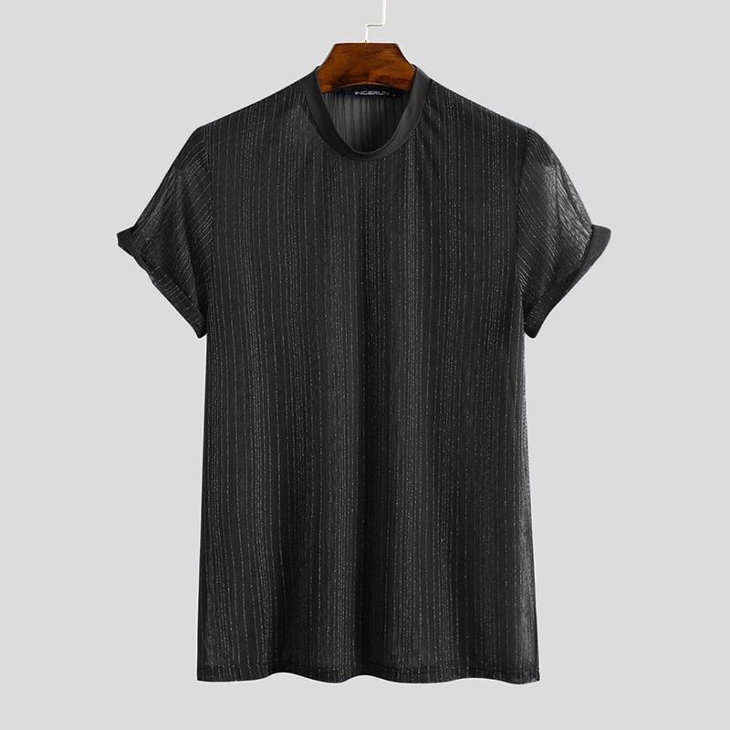 INCERUN Fashion Men Mesh T Shirt Transparent Short Sleeve Slim Shiny Party Nightclub Sexy Thin T-shirts 2021 Breathable Camiseta