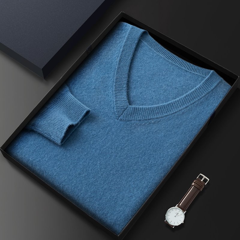 Pull En Cachemire Homme Col V - Taille M, Coupe Slim - Marque Privée - Brun Clair - Neuf Avec étiquettes