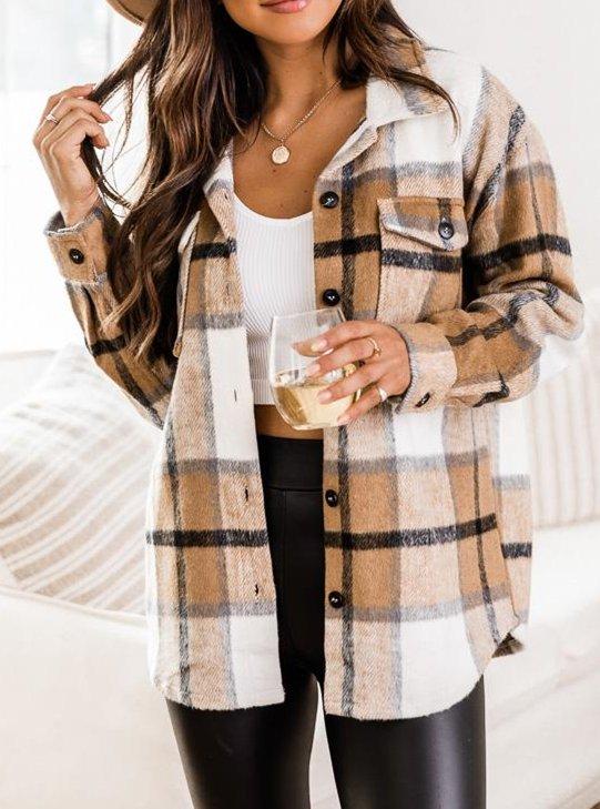  thdmladies Casual Plaid Button Down Long Sleeve Shirt Fall Jacket  thedmladies
