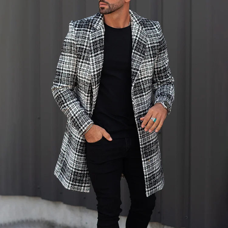 Comstylish Men'S Checkered Mid Length Coat