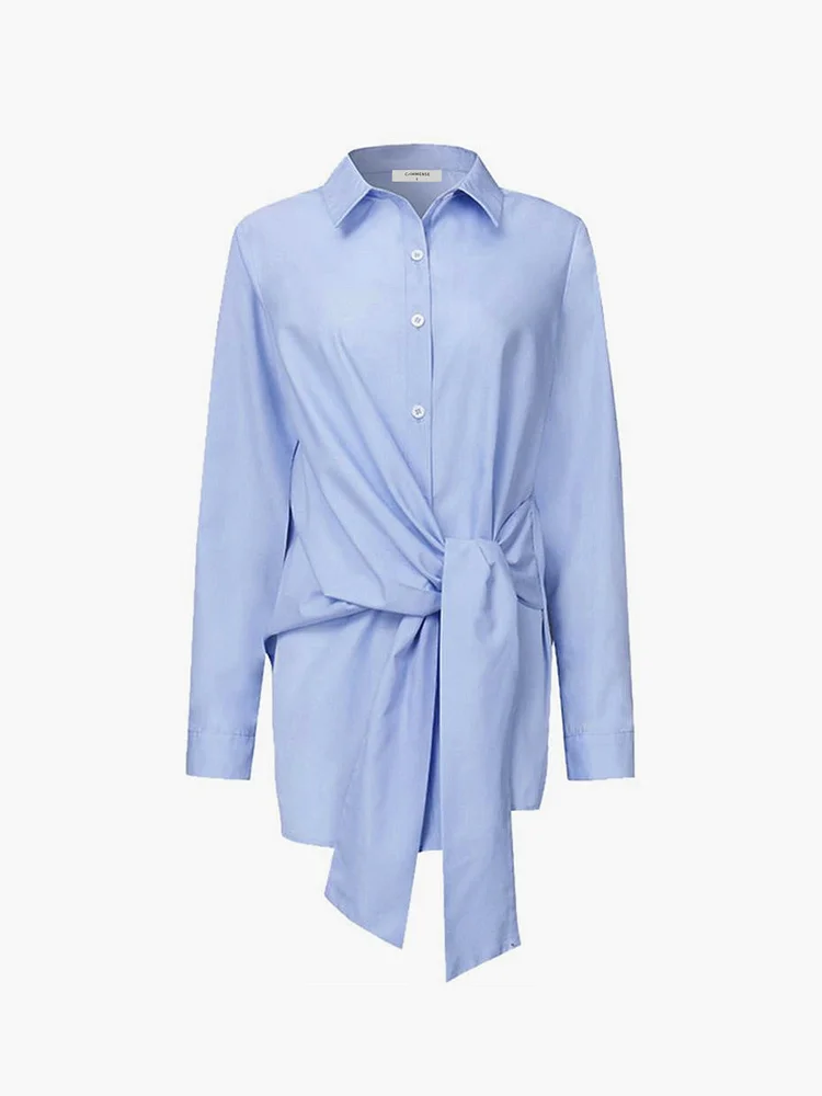 Button Down Tied Long Shirt QueenFunky
