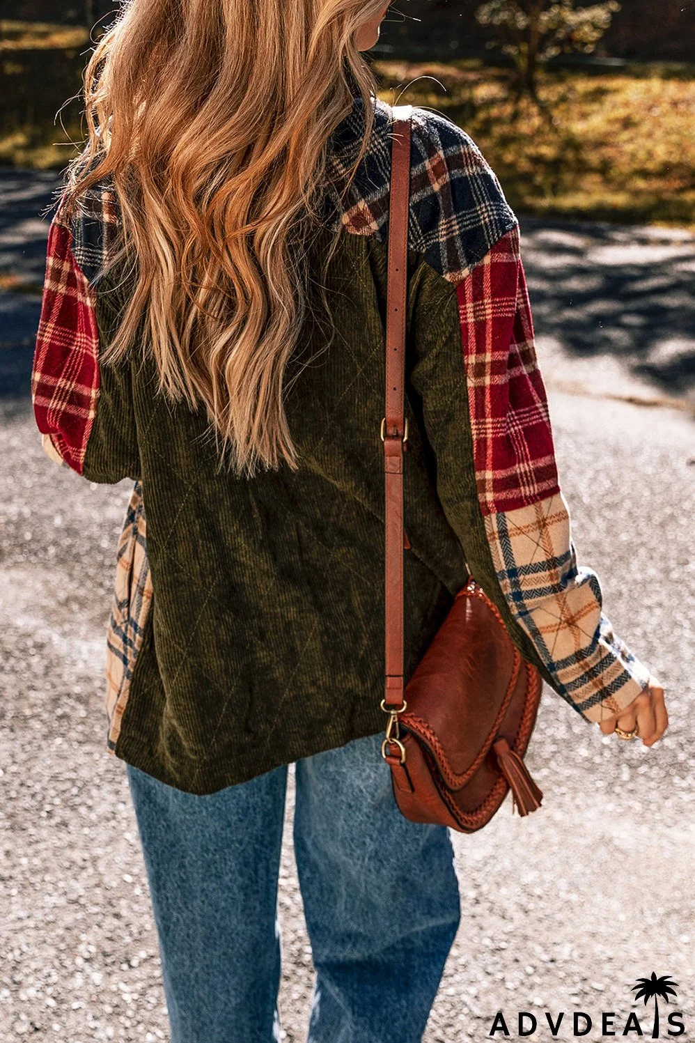 Red Mixed Plaid Patchwork Retro Shacket