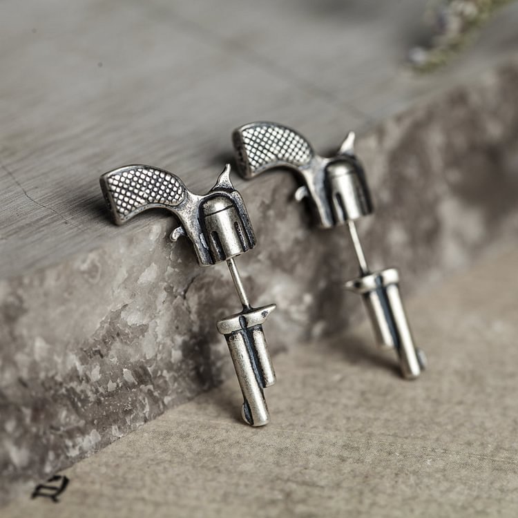 925 Silver Gothic Revolver Stud Earrings