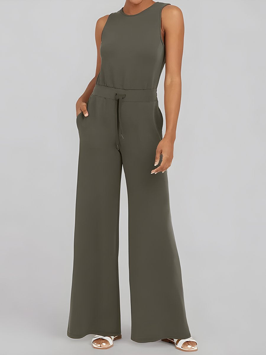 Sleeveless Solid Color Commuting Trousers Jumpsuit