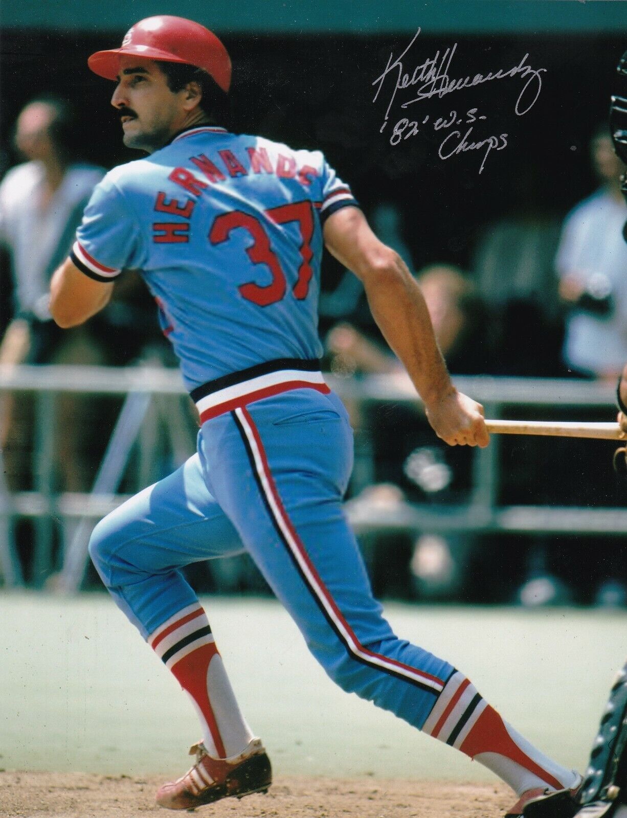 KEITH HERNANDEZ ST. LOUIS CARDINALS 1982 WS CHAMPS ACTION SIGNED 8x10