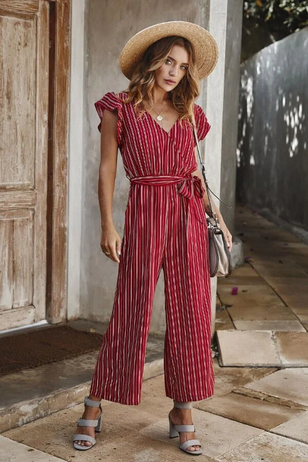 Stylish V-Neck Ruffled Jumpsuit