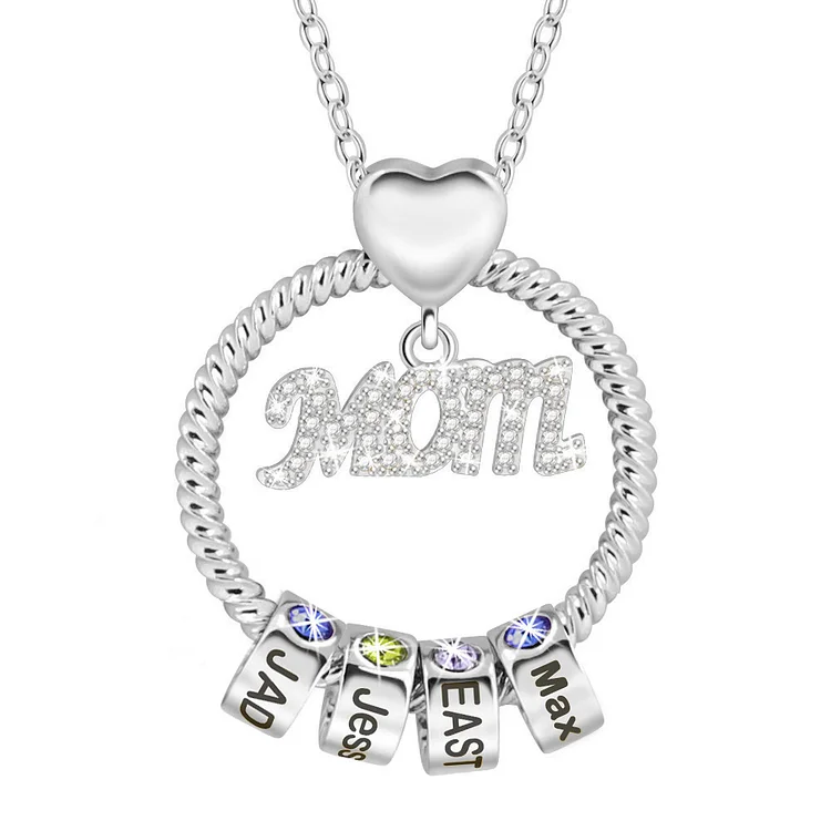 Personalized Necklace with 4 Birthstones Family Necklace For Mother