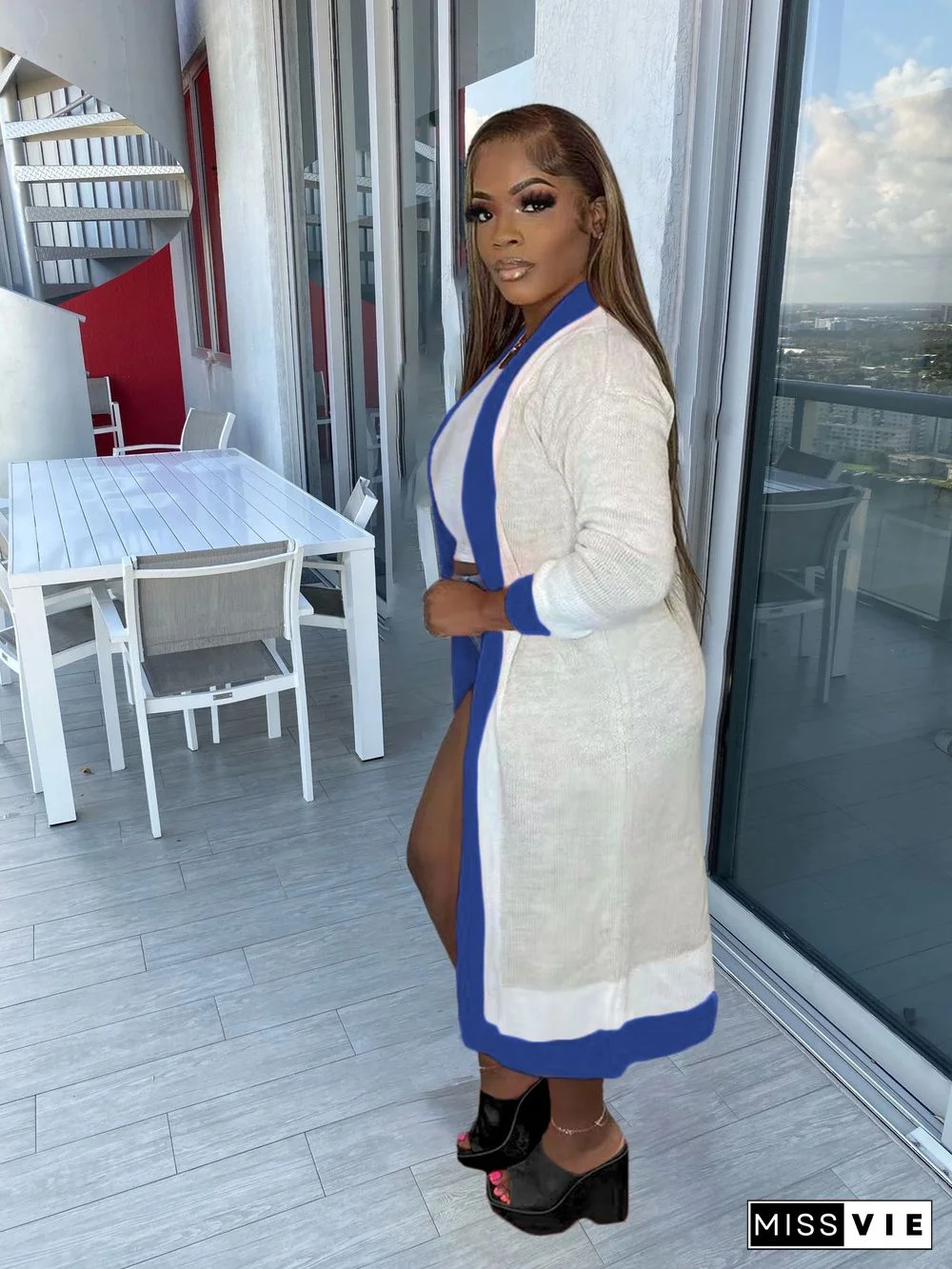 Color-block Hand Knitted Sweater Cardigan Coat