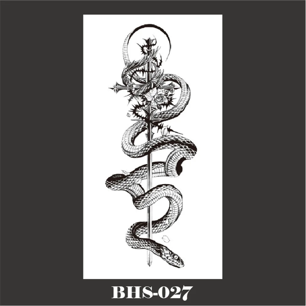 2022 New Snake Tattoo Stickers Dark Tide Cool Flower Snake Skull Tattoo Stickers For Body Art Arm Sleeves Snake Flowers