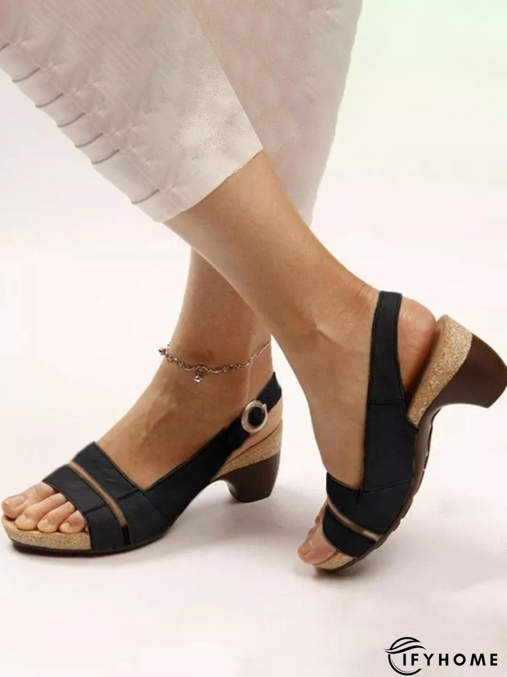 Solid Color Vintage Casual Chunky Heel Sandals | IFYHOME