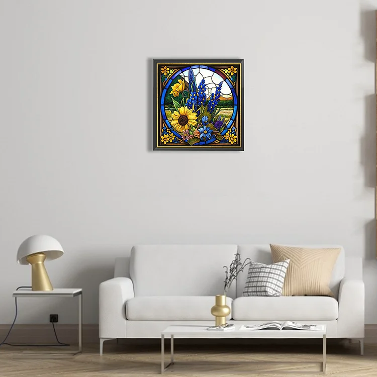 Stained Glass Sunflowers 35*35cm(canvas) full round drill diamond painting