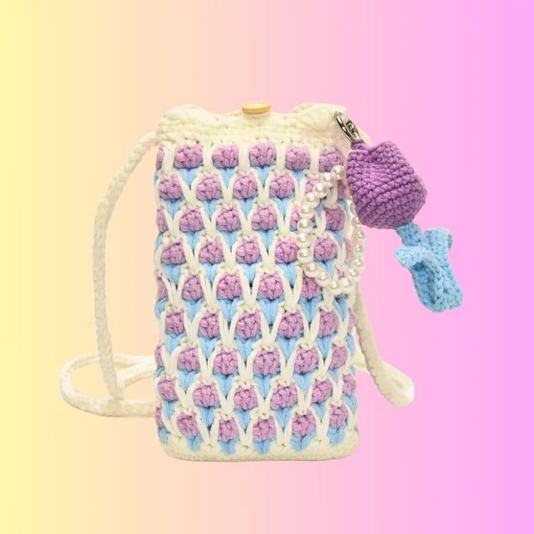 Lulusnow Handmade Purple Tulip Bag Phone Bag Gift For Her/Him/Kids/Christmas/Birthday/Easter Crochet Crossbody Bag