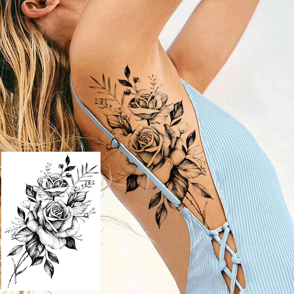 Realistic Sexy Peony Tattoos Temporary Women Adult Flower Arm Tattoos Sticker Waterproof Fake Floral Bloosom Body Leg Art Tatoos 530