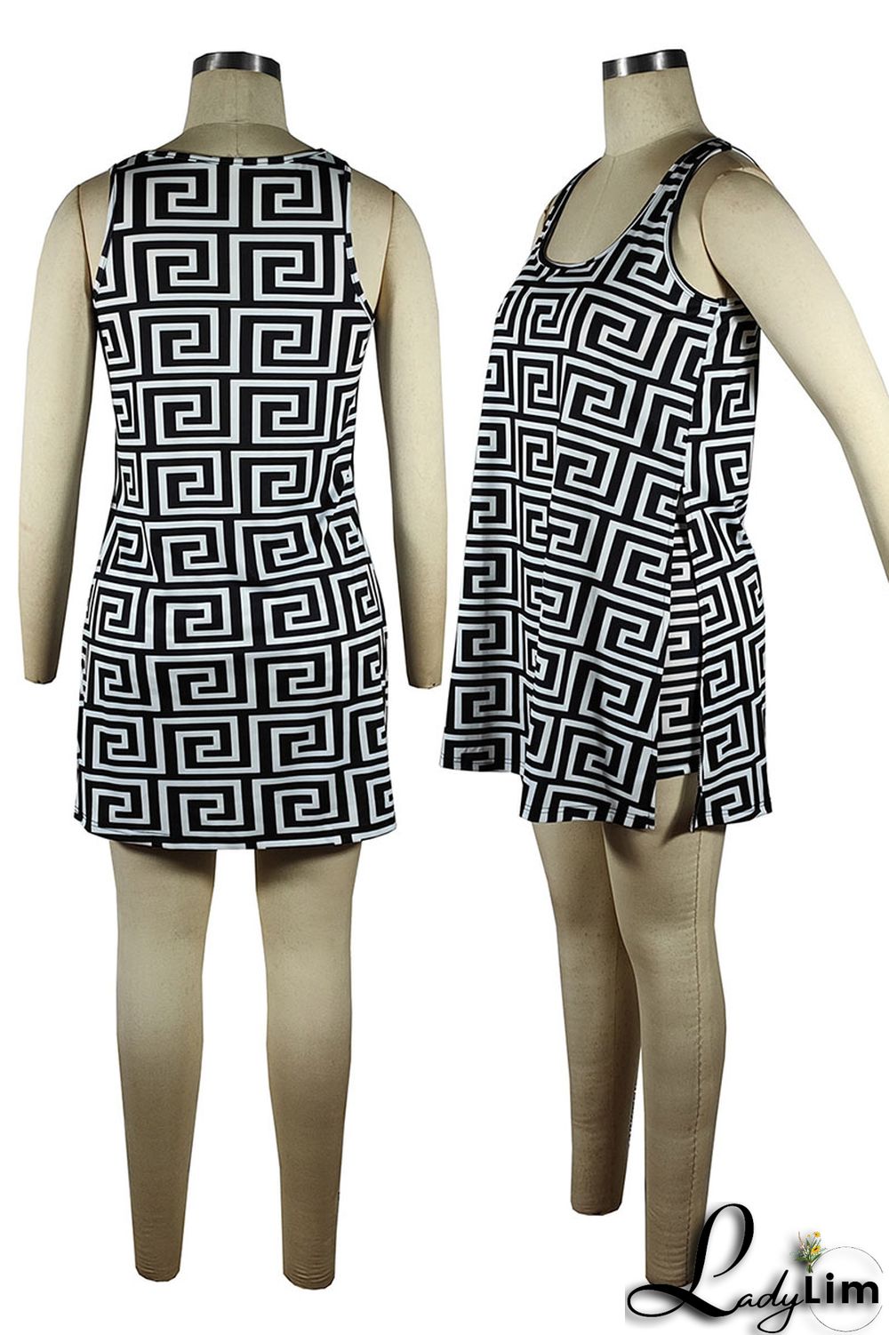 Brown Fashion Casual Print Patchwork U Neck Two Pieces