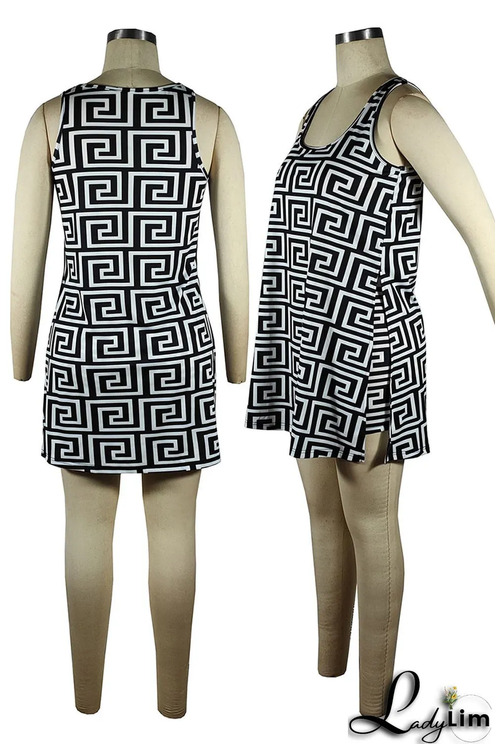 Brown Fashion Casual Print Patchwork U Neck Two Pieces