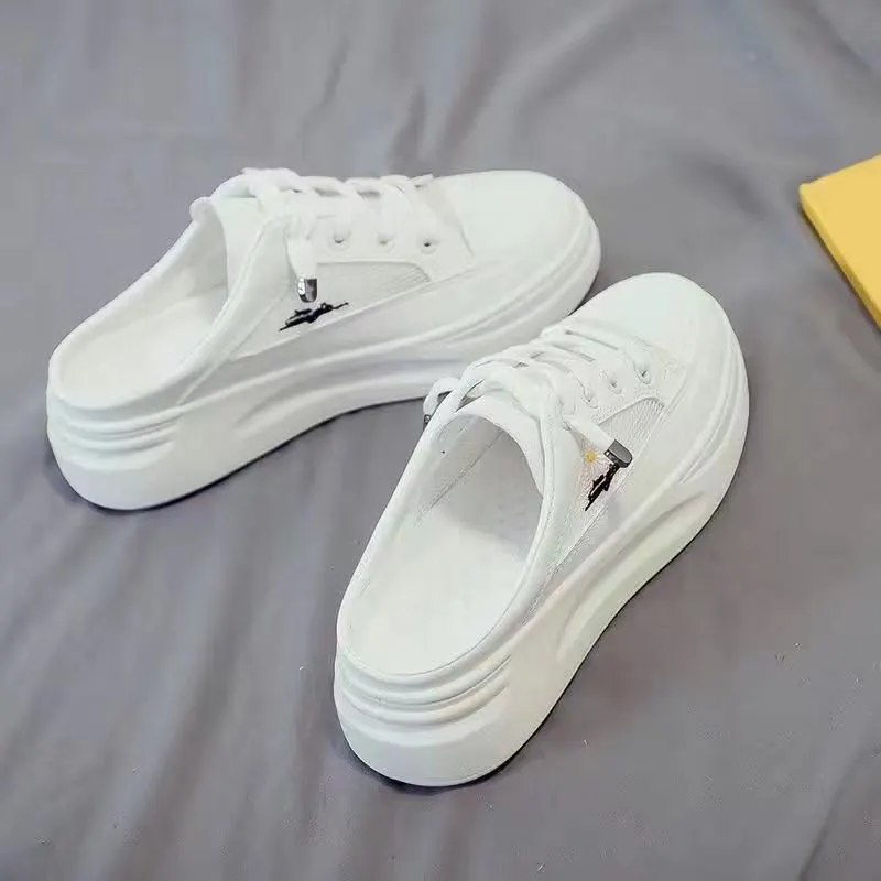 Baotou half slippers women's outer wear fashion 2021 new summer women's shoes mesh breathable white shoes Korean shoes women