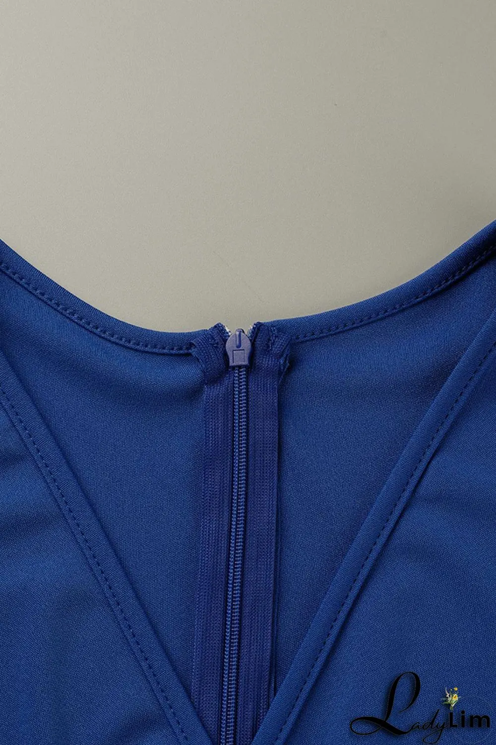 Blue Fashion Casual Solid Bandage Slit V Neck Regular Jumpsuits
