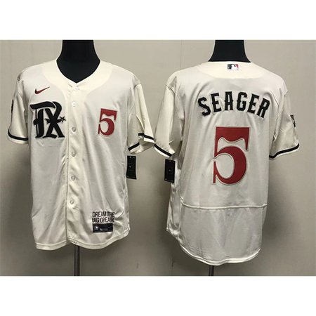Men's Texas Rangers #5 Corey Seager Cream 2023 City Connect Flex Base Stitched Baseball Jersey 2PB4