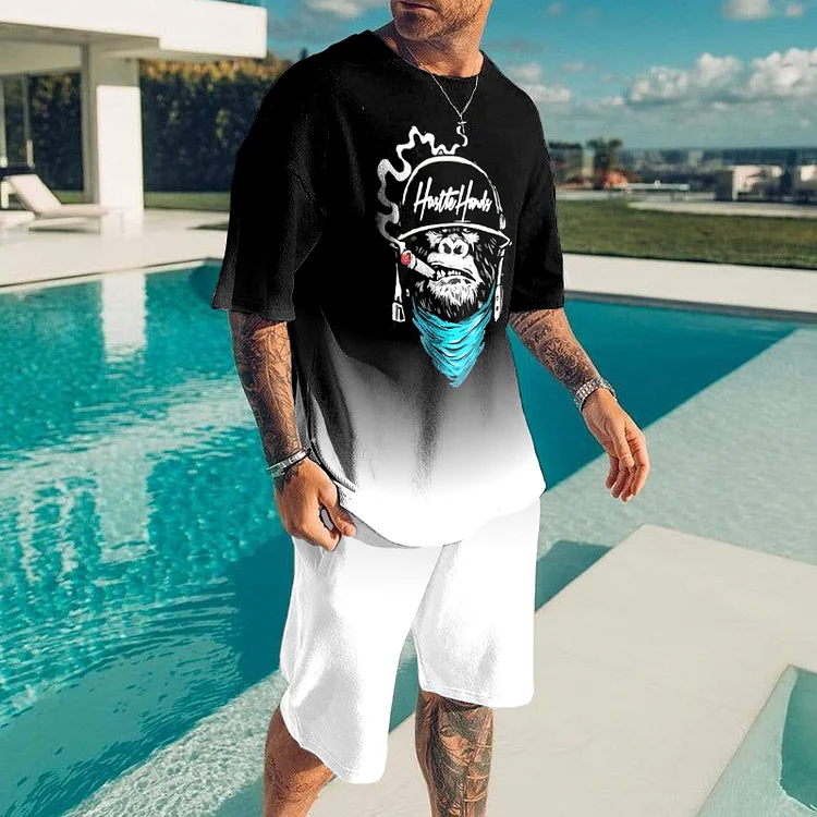 Smoking Gorilla T-Shirt And Shorts Two-Piece Set