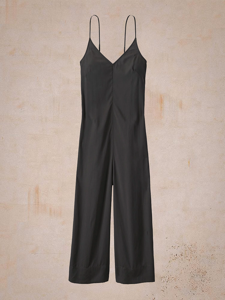 Solid Color V-neck Sling jumpsuit-Mayoulove
