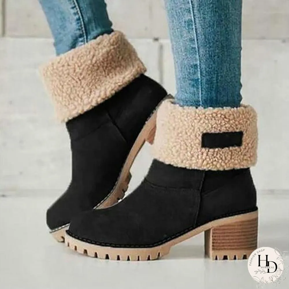 Square Heel Short Plush Snow Boots