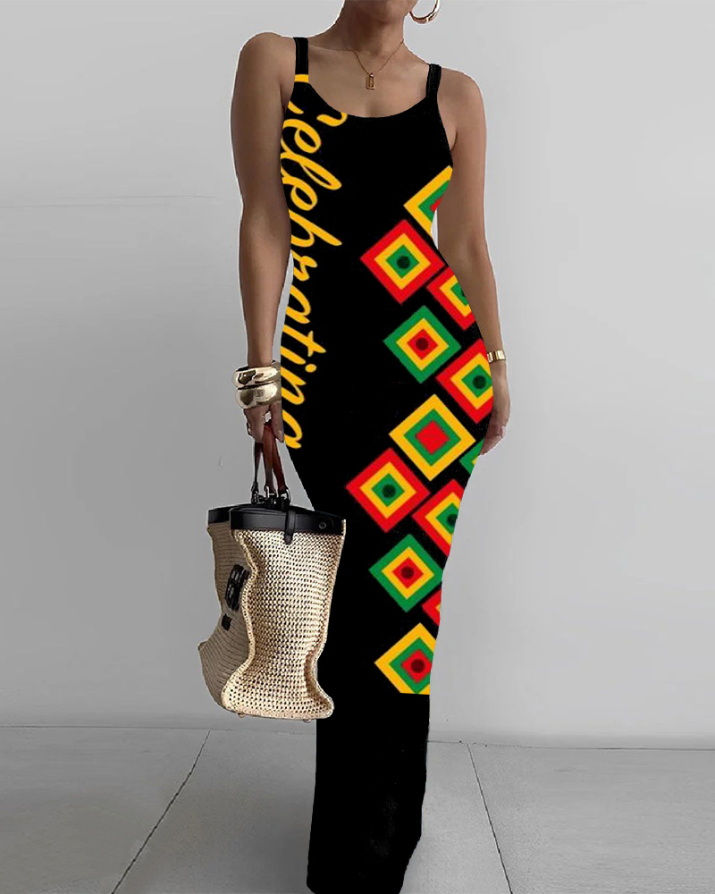 Black History Month Print Bodycon Cami Dress