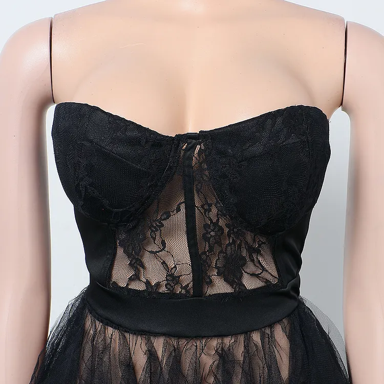 Mesh Feather See-through Slit Dress Two-piece Set main image 0