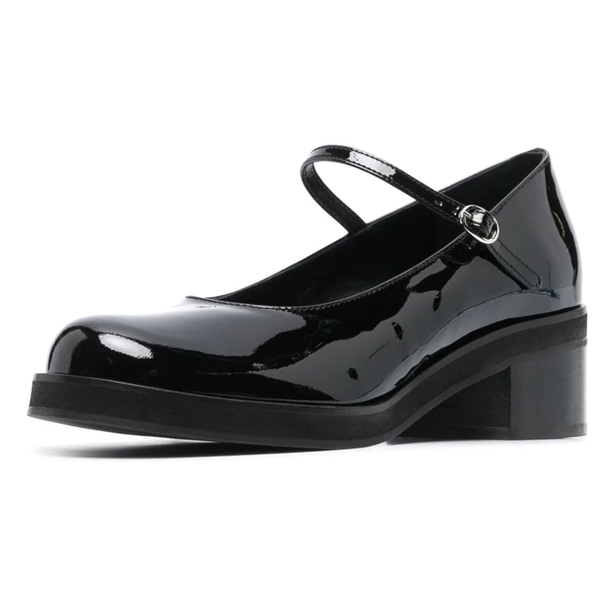 Black Patent Buckle Strap Round Toe Block Heel Platform Mary Janes Nicepairs