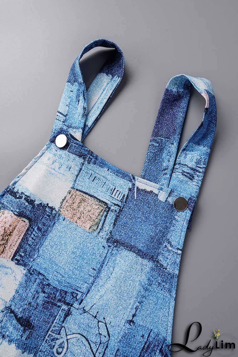 Blue Sexy Print Patchwork Backless Straight Jumpsuits