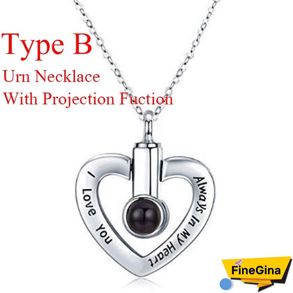Projection 100 Languages I Love You Pendant Titanium Steel Funeral Cremation Pendant Keepsake Heart Urn Necklace For Ashes Memorial Jewelry Mementos With Funnel Kit