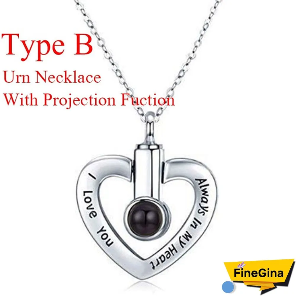 Projection 100 Languages I Love You Pendant Titanium Steel Funeral Cremation Pendant Keepsake Heart Urn Necklace For Ashes Memorial Jewelry Mementos With Funnel Kit