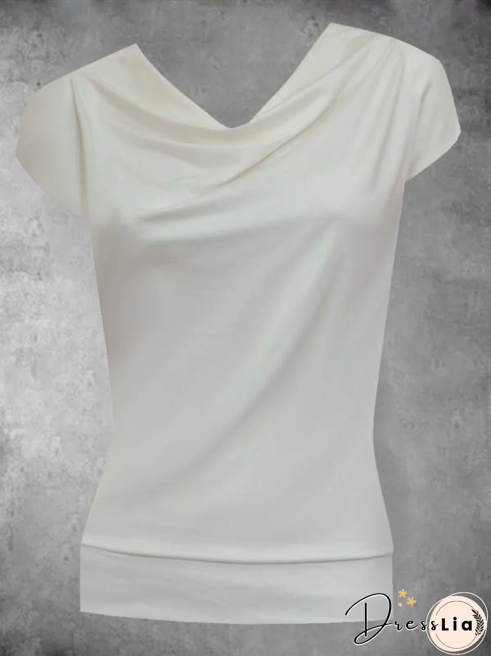 Short Sleeve Solid Cowl Neck Cotton-Blend T-shirt