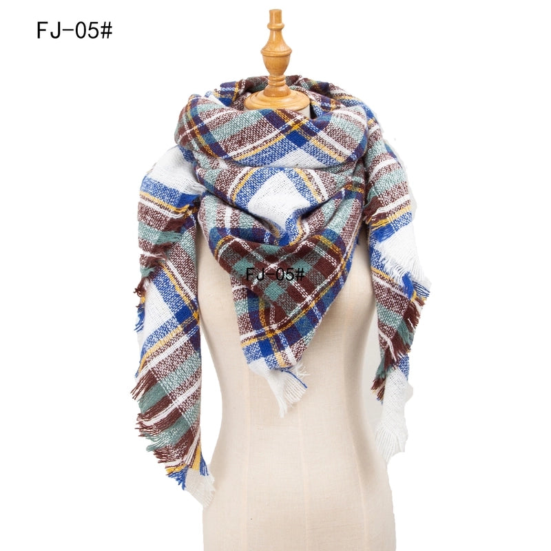 Hot Factory Direct Supply Autumn And Winter New Thickened Warm Circle Yarn Bristle Plaid Square Scarf For Women