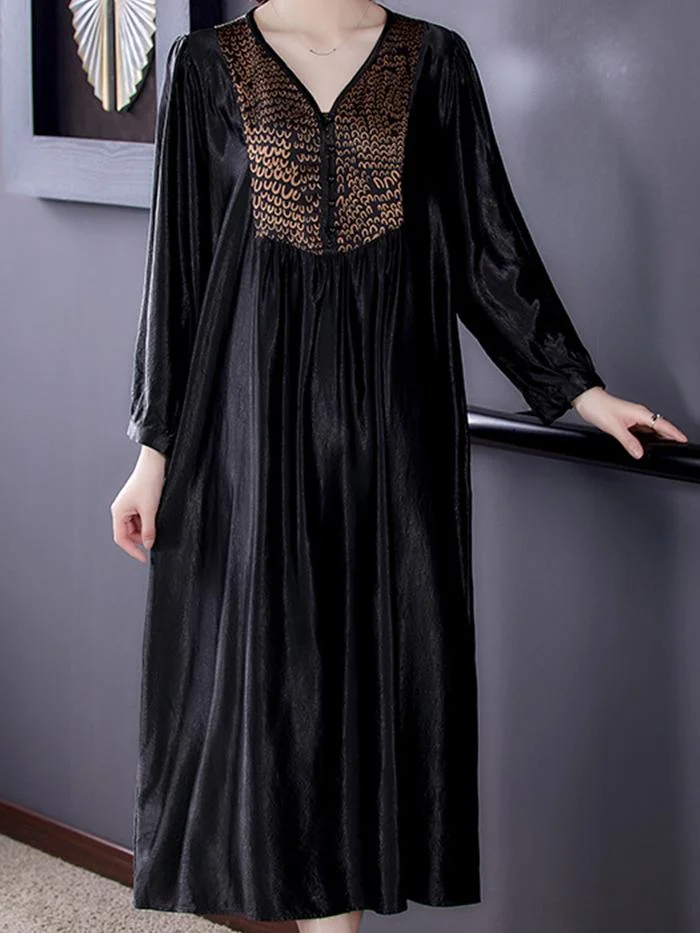 V-neck Fashion Printed Cupro Dress