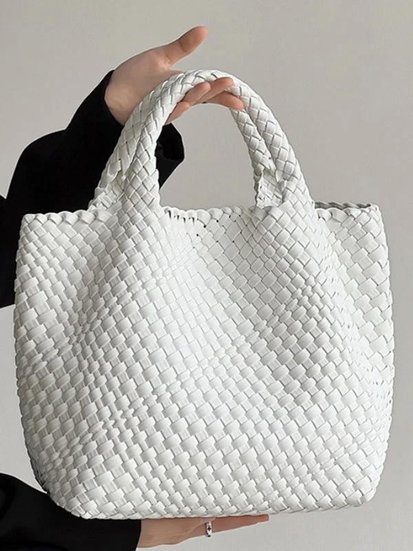 Solid Color Woven Tote Handbags Bags