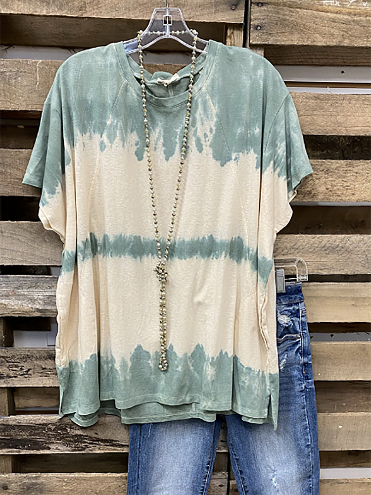 Blue Casual Cotton Short Sleeve T-Shirt