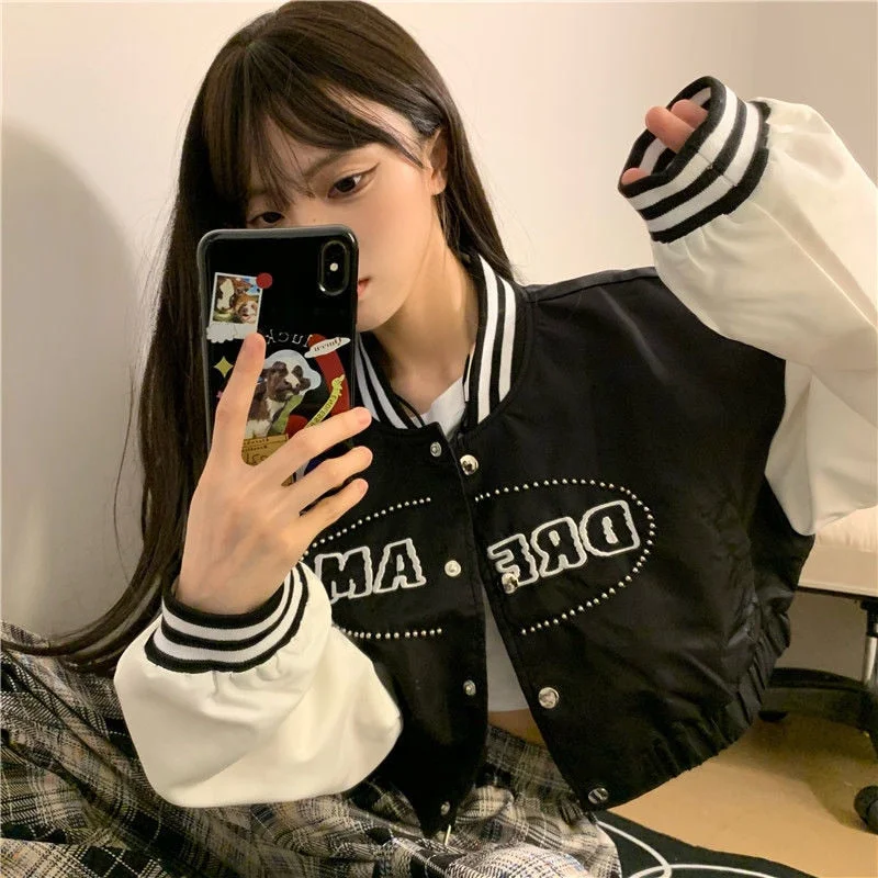 Huibahe Cropped Baseball Jacket Women Korean Style Streetwear Fashion Bomber Jackets Female Harajuku Oversized College Kpop