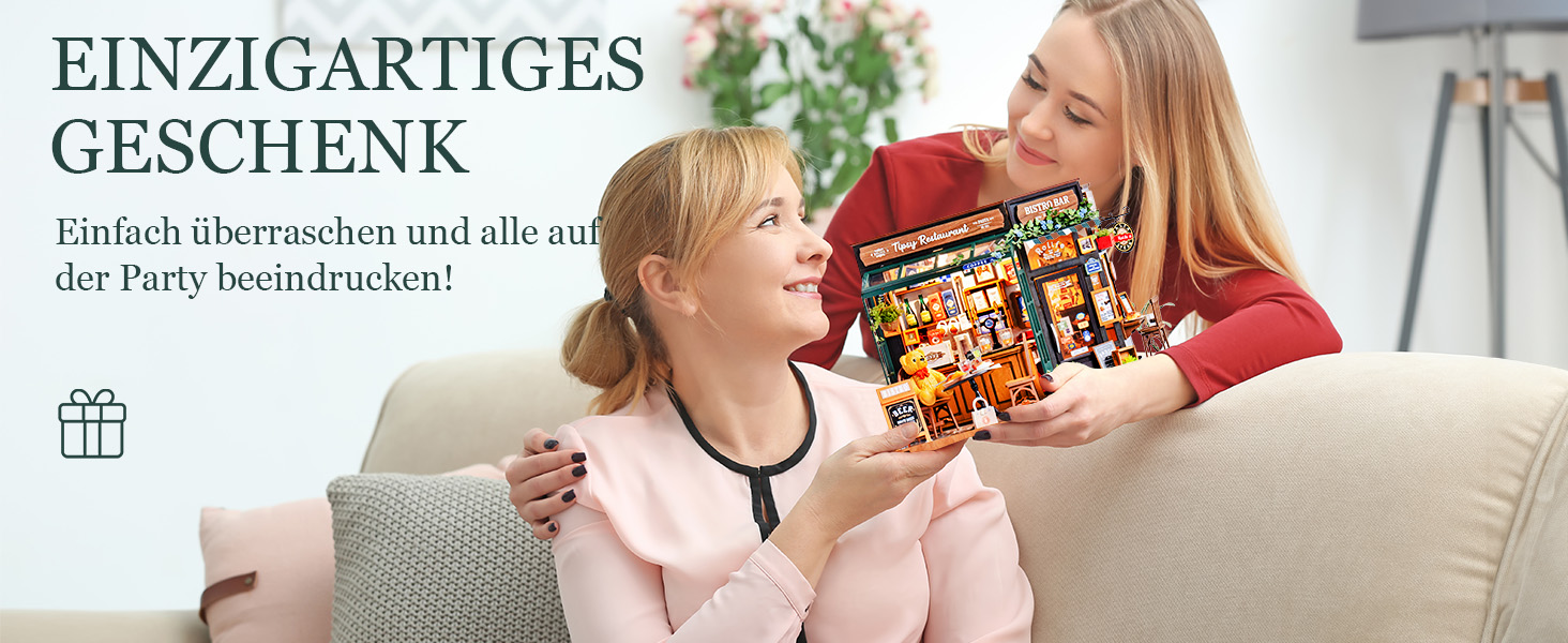 Tegooe 3D Wooden Puzzle Miniature Dollhouse Kit - Bistro Bar with LED Lights