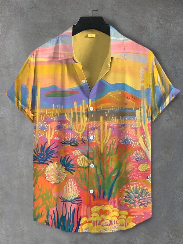 Men's Colorful Western Desert Sunset Scenery Print Shirt