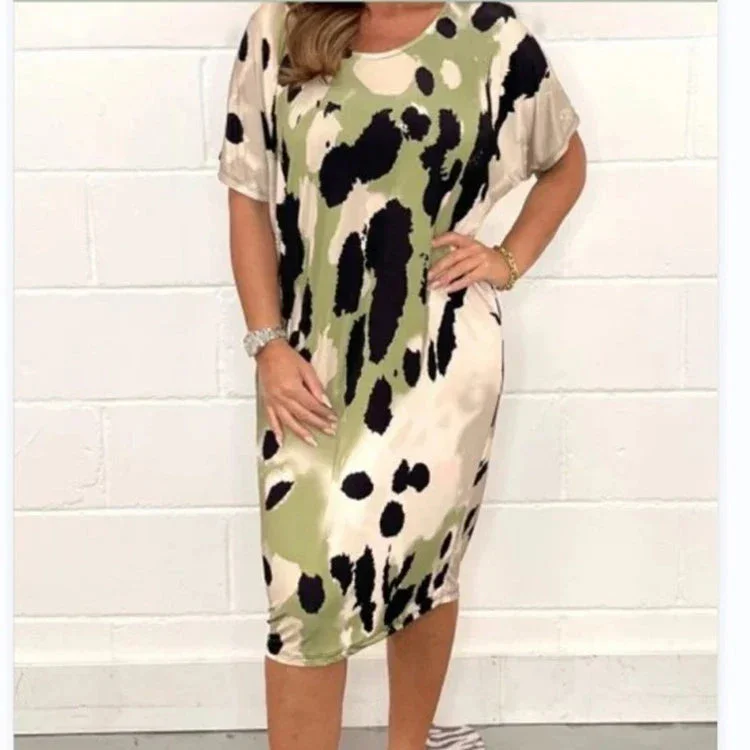 🔥Round Neck Loose Casual Leopard Print Dress🌷