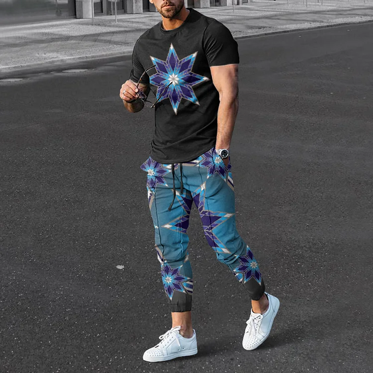 BrosWear Colorful Geometric Stars T-Shirt And Pants Co-Ord