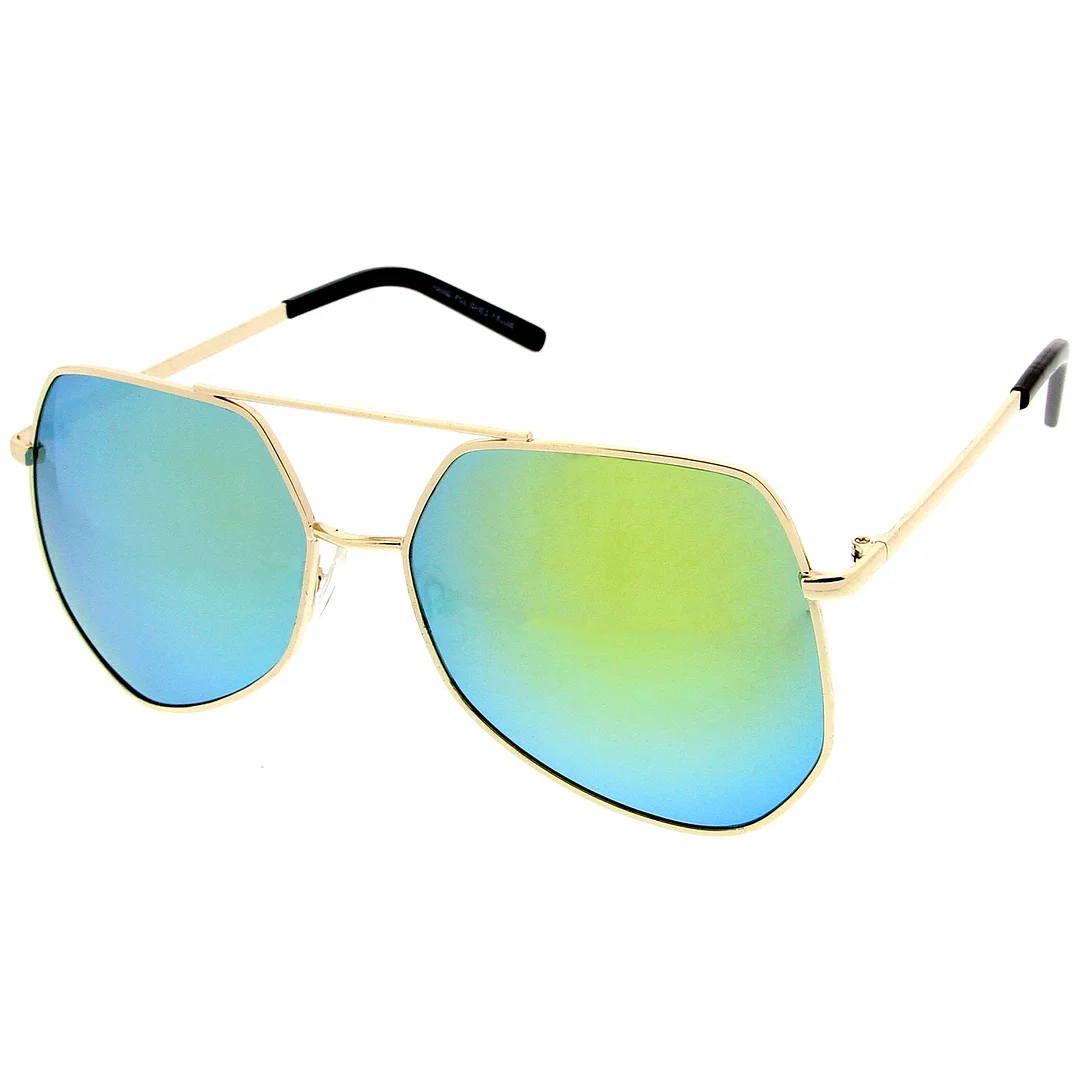Modern Hexagonal Geometric Metal Crossbar Mirror Lens Aviator glasses 60mm