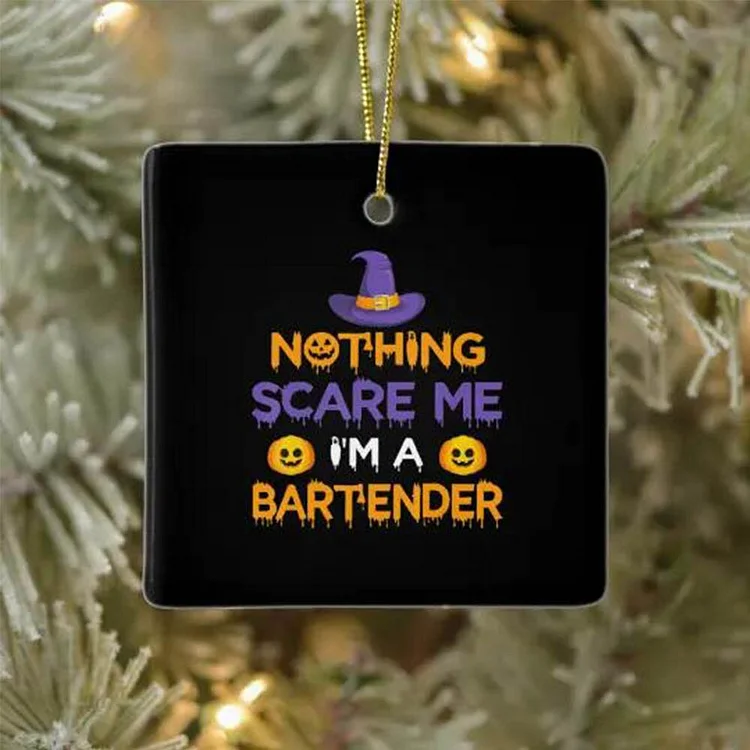 Halloween Pumpkin Ornament Home Decor "Nothing Scare Me Im A Bartender"